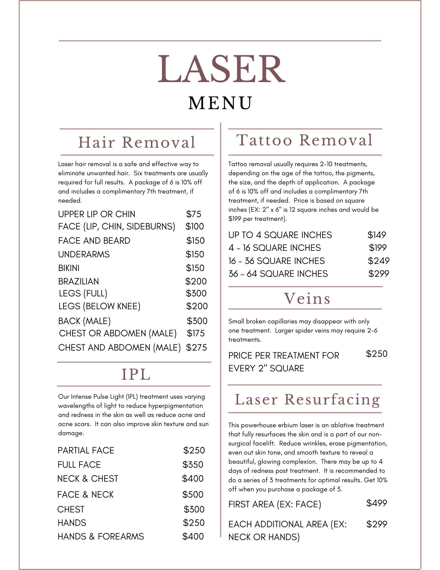 Laser Menu Services and Pricing